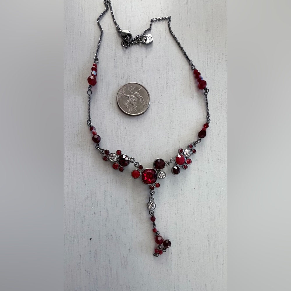 Signed Swarovski Elegant Red Crystal Drop Necklace 16-18" Choker